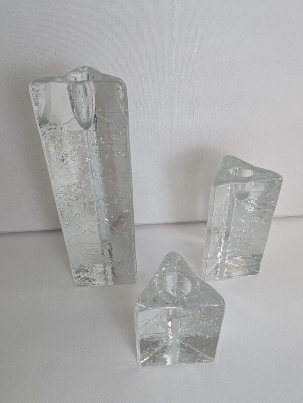Timo Sarpaneva Iittala Set of 3 Arkipelago Glass Candlesticks Finland Triangle - Picture 3 of 14